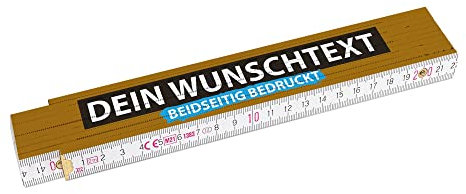 2 Meter Zollstock bedrucken mit Text - Beidseitig bedruckter Zollstock mit Namen - personalisierte Geschenke für Handwerker | Buchenholz, Hintergrund Braun