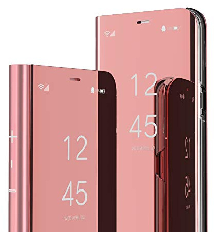 QIWEIQING Compatible with Samsung Galaxy A14 5G Cell Phone Case Clear View Mirror Flip Cover PU Leather with Kickstand Protective Cover Cases for Samsung A14 5G. Mirror Rose Gold QH