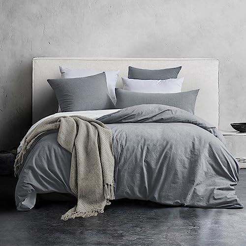 MILDLY Bettwäsche 135x200 Baumwolle, Bettwäsche-Sets Dunkelgrau 4 Teilig mit Reißverschluss Ähnliche Textur wie Stone Washed Leinen und Enthält 2 Bettbezug und 2 Kissenbezug 80x80