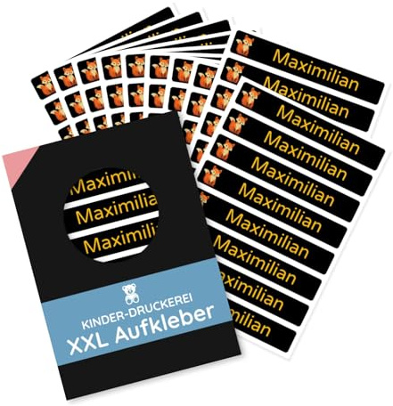 80 Stück personalisierte Namensaufkleber 100x15 mm (10 Bögen) - Spülmaschine geeignet/Wasserfest/Kratzfest für Innen und Außen (Schwarz, 80 Stück)