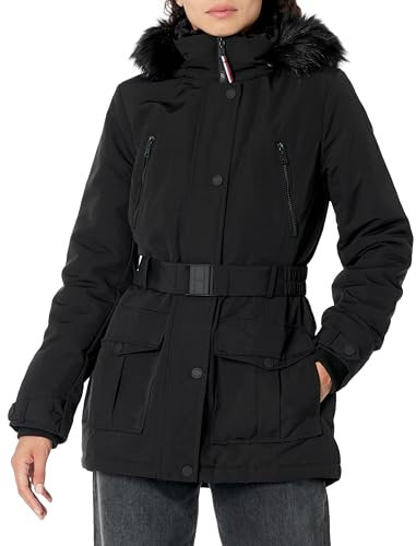 Tommy Hilfiger Damen Tactical Cold Weather Belted Jacket Daunenalternativer Mantel, Gürtel Artic Black, L