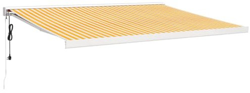 vidaXL Markise, Sonnenmarkise Einziehbar, Gelenkarmmarkise für Terrasse Balkon, Sonnenschutz Terrassenmarkise Balkonmarkise, Gelb Weiß 4x3m Stoff Aluminium