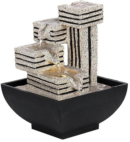 Uziqueif 4-stufiger Entspannungs Tischbrunnen, Zimmerbrunnen Zen Wasserbrunnen Wasserfall mit Beleuchtung, beruhigender Klang für Gelegenheiten Schlafzimmer Wohnzimmer Studie, Harz,13x13x18cm