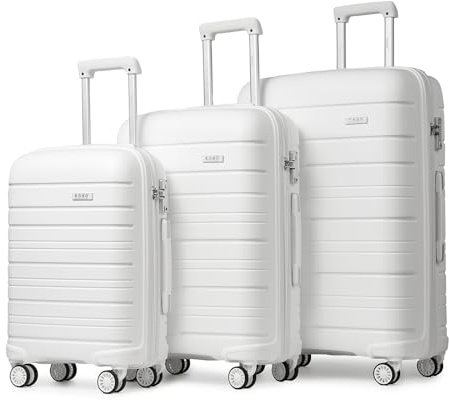 Kono lätt hårt skal resväska resa handbagage, Vitt, Luggage Set of 3, Bagageset med spinnhjul