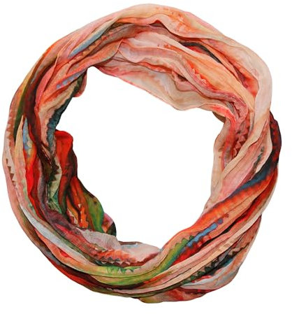 beybey® feiner Batik Damen Seide Loop Schal in unwiderstehlichen Farben - hochwertiger Seidenschal - Schweizer Alpen (rot orange)