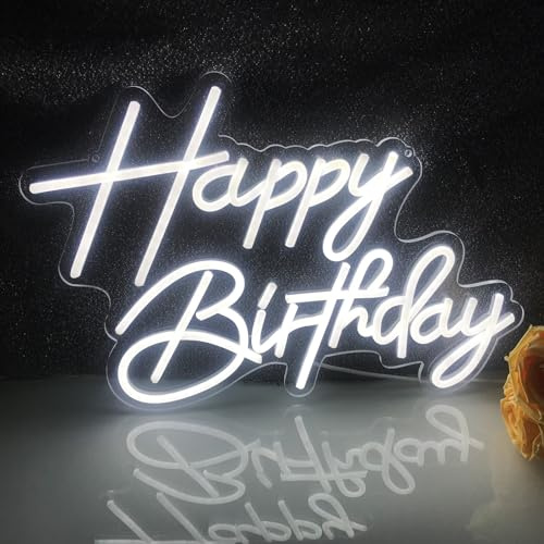 LED Happy Birthday Neon Sign Can Be Hanged or Lay Flat Light Adjustable Neon Sign Birthday Party Decorations White 5V 16.5X11