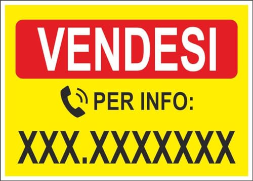 M-ITALY CARTELLO SEGNALETICO - VENDESI CON NUMERO PERSONALIZZABILE - Adesivo Extra Resistente, Pannello in Forex, Pannello In Alluminio (30x42, Alluminio)