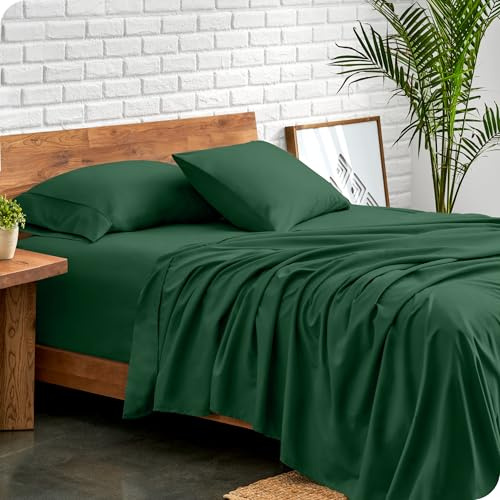 Bare Home Bed Sheet Set Emperor Size - Premium 1800 Ultra-Soft Hydro-Brushed Microfibre Sheets - Deep Pocket - 4 Piece Set - Fitted Sheet, Flat Sheet, and 2 Pillowcases (Emperor, Forest Green)