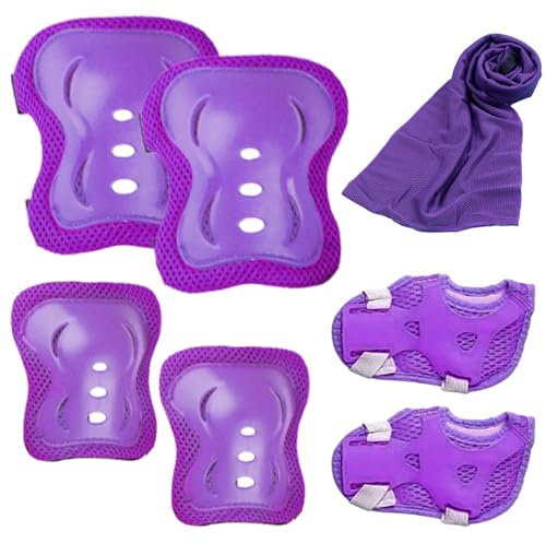 JSTHHTT Kinder-Sport-Schutzausrüstung, Knie- und Ellbogenschützer mit verstellbaren Handgelenkschonern, für Skateboard, Inline-Skating, Radfahren, Reiten