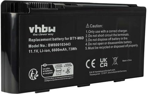 vhbw batteria sostituisce Medion BTY-M6D per notebook (6600mAh, 11,1V, Li-Ion)