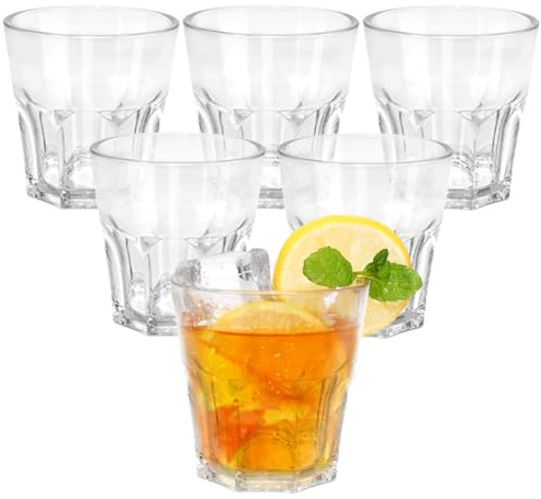 DIBALIYI 6 st vattenglas i akryl, 9,2 oz plastdryckeskoppar, 260 ml premium transparent mugg återanvändbara för vuxna fest, stapelbar plastmugg för hem, camping, picknick, BBQ