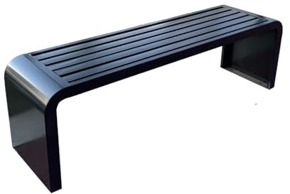 SORVA Sitzbank aus Metall für den Außenbereich, wetterfeste Gartenbank, rückenfreie Terrassen-Parkbank, Sitzdesign mit Lattenrost, Tragfähigkeit 400 kg, für Rasen, Balkon, Hof (Farbe: Schwarz, Grö