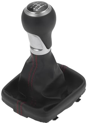Motoforti 6 Pomello Cambio Manuale a 6 Velocità con Copertura, Leva del Cambio, per Audi A3 8P 03-13, Finta Pelle in Plastica, Tono Argento Opaco Rosso Nero