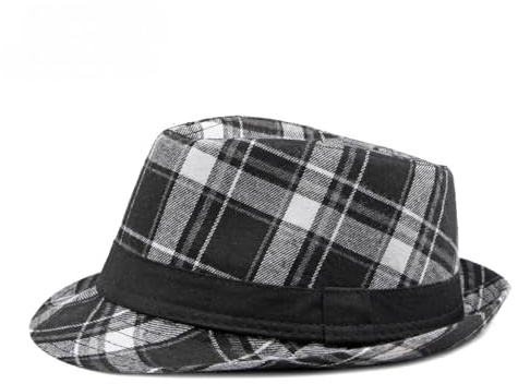 FULUJIDI Fedora Trilby Filzhut Hut Klassische Vielseitige Karierten Zylinder Damen Britische Retro Jazz Fedoras Für Männer Schwarz