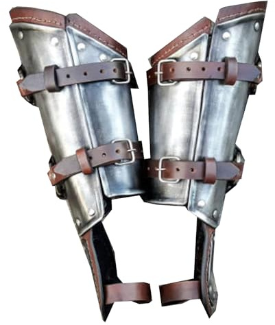 FHUILIJH Mittelalterliche Metallrüstung Stil Armschienen - PU-Leder Armmanschette mit Mehreren Nieten - Kunstleder Armschutz Rüstungsarmband - Retro verstellbare Riemenschnalle,Silber,10cm