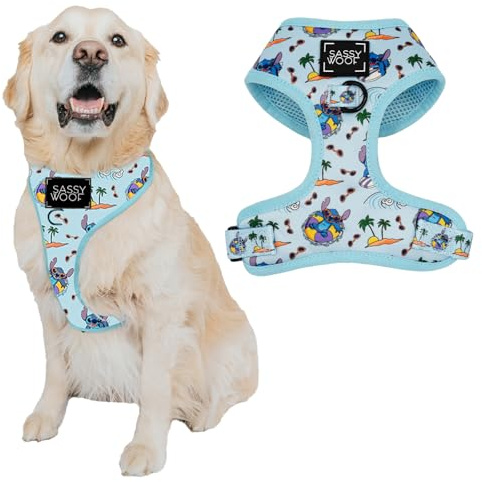 Sassy Woof Dog Adjustable Harness - Disney Stitch - XL, Breathable Mesh, No Pull Design with Two D-Rings, Patented Design, Perfect for Extra Large Dogs - Officially Licensed