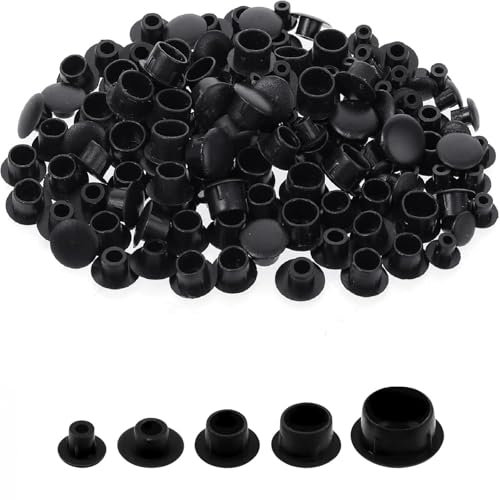 200 Stück Abdeckkappen für Bohrlöcher, Schraubenabdeckung Schwarz Kunststoff Lochstopfen Möbel Lochabdeckung Schraubenlöcher Abdeckung Bohrloch Abdeckkappen (5mm/6mm/8mm/10mm/12mm)