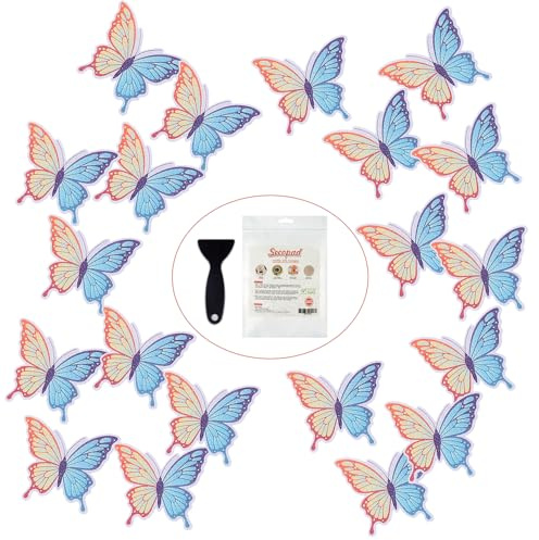 Secopad 20 PCS Non Slip Bathtub Stickers, Adhesive Butterfly Anti Slip Decal Treads for Shower and Bath Tub with Premium Scraper (PurpleBlue)
