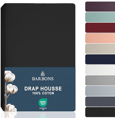 BARBONS Spannbettlaken 140x200cm - 100% Baumwolle Spannbetttuch Schwarz | Oeko-TEX Zertifiziert - Bettbezug - Bettlaken - Jersey - für Boxspringbett und Dicke Matratzen bis 27 cm