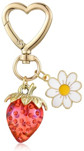 WEWAYSMILE Erdbeer Gänseblümchen Schlüsselanhänger Obst Schlüsselanhänger Geldbörsenanhänger modischer Taschen Schlüssel Accessoire Geschenk für Frauen(Rot)