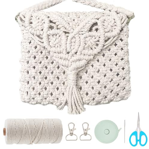 WEBEEDY Set di borse macramè fai da te in macramè, set di borse a tracolla all'uncinetto, con istruzioni per adulti, principianti, macramè fatto a mano, per donne e vacanze, decorazione da spiaggia