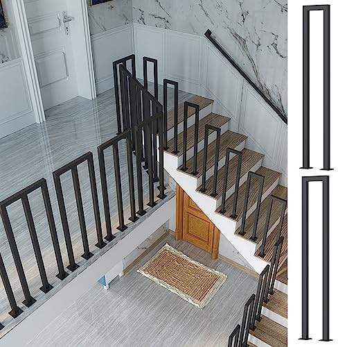 Balaustra quadrata nera in ferro a forma di U, corrimano per scale, mansarda per portico, terrazza, interni ed esterni, 65 cm, set da 2