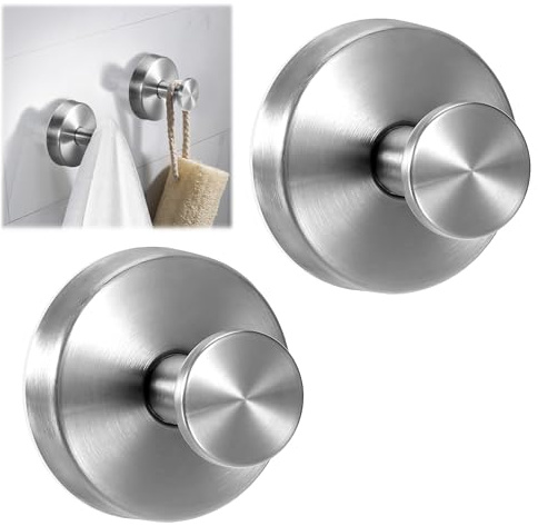 EUIOOVM Saugnapf Haken Edelstahl Extra Stark Handtuchhaken Ohne Bohren Wandhaken Saugnapf Bad Vakuum Saugnapfhaken Küche Haken (2, Brushed Silver)