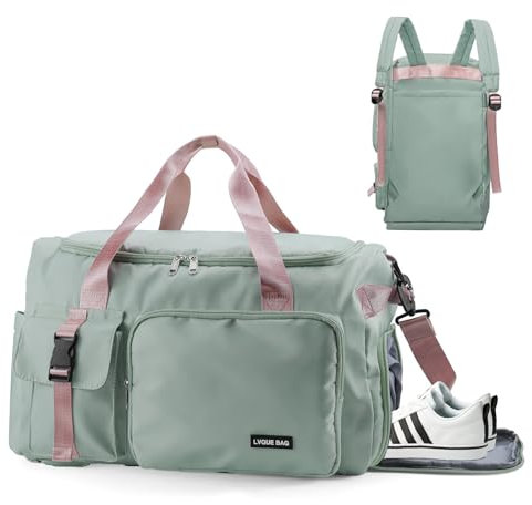 Feelhap Sporttasche Damen Herren 42L Reisetasche Groß Sporttasche Rucksack mit Schuhfach Nassfach Sportrucksack Wasserdicht Trainingstasche Weekender Travel Duffle Bag mit Rucksack für Herren Damen