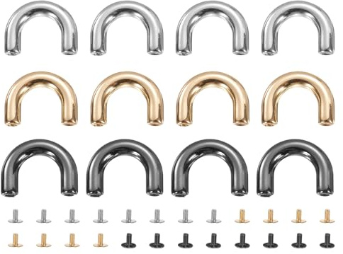 QUARKZMAN 12Pz Fibbie Connettore ad Anello a D, Fibbie ad Arco in Lega Connettore a Catena con Viti per Artigianato in Pelle (Grigio/Nero/Oro Chiaro, 0.9 x 0.2 Pollici)