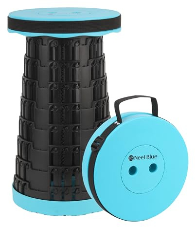 WedDecor Zusammenklappbarer Teleskop-Klapphocker, strapazierfähig, mit 200 kg Tragkraft, leicht, verstellbar, tragbarer Pop-Up-Hocker für Camping, Wandern, Grillen, Garten und Zuhause, Hellblau