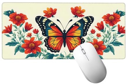 Gaming Mauspad XXL 700 x 300 mm, Mauspad Blume Mousepad XXL Schreibtischunterlage Groß Size, mit Genähten Kanten Mouse Pad Schmetterling Mousepad für Spiele, Home Office Desk Deko Geschenke H-465