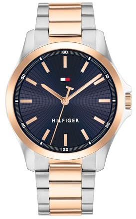Tommy Hilfiger Orologio con Movimento al Quarzo a Tre Lancetteda Uomo con Cinturino in Acciaio Inossidabile Bicolore - 1792193, Rose Gold