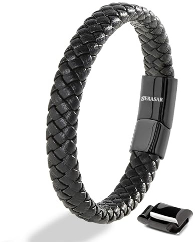 SERASAR Premium Echtlederarmband für Männer in Schwarz & Braun | Verschiedene Längen | Magnetverschluss aus Edelstahl | Inklusive Schmuckschachtel | Tolles Geschenk für Männer