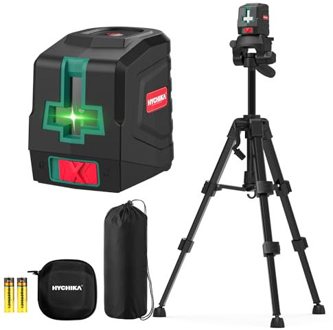 HYCHIKA Kreuzlinienlaser, Grün Laser Wasserwaage mit Stativ, Kreuzlaser Selbstnivellierend, Linienlaser inkl. Tragetasche & 2 AA-Batterien, für Heimdekoration, DIY