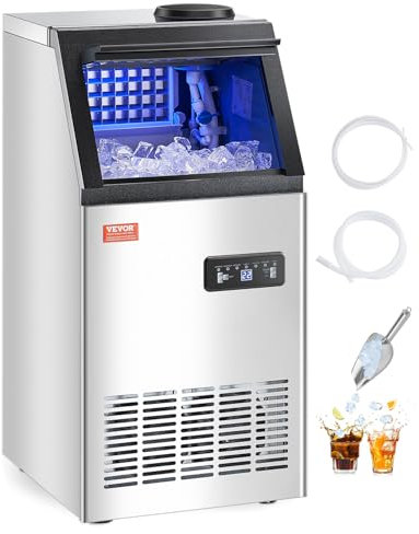 VEVOR Máquina para Fabricar Hielo 49,9 kg/24 h con Capacidad de Almacenamiento de 12,7 kg 36 Cubitos de Hielo en 15 Minutos Pantalla Digital LED Autolimpiante Independiente para Bar, Restaurante