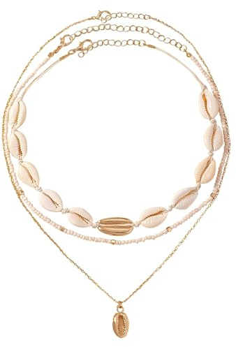 YEAMLTE Collar de Concha, Collar Conchas Mujer, Concha Colgante Collars, Collars de Playa, Joyas de Verano, Regalo de Cumpleaños y Vacaciones para Niños y Adultos (3PCS)