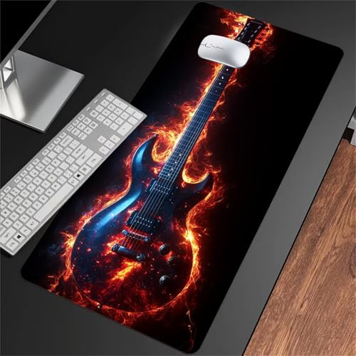 Gaming Mauspad XXL Gitarren - Groß Mousepad 900x300x3mm - rutschfeste Schreibtischunterlage für Gaming und Büro - Fransenfreie Ränder - Improved Precision and Speed