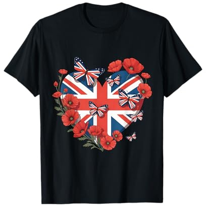 Union Jack Butterfly UK Flag British Heart Ve Day Women Men T-Shirt