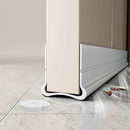 Burlete Bajo Puerta 93cm (Nuevo 2025)- Silicona Autoadhesiva Ajustable con Doble Junta - Door Seam Strip - Máximo Aislamiento: Polvo, Ruido, Viento, Insectos (Blanco)