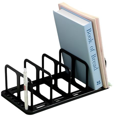 Fermalibri, 32 x 14 x 13 cm, nero, con design rimovibile, a quattro scomparti, di alta qualità, per ufficio, scuola, biblioteca, decorazione per camera da letto