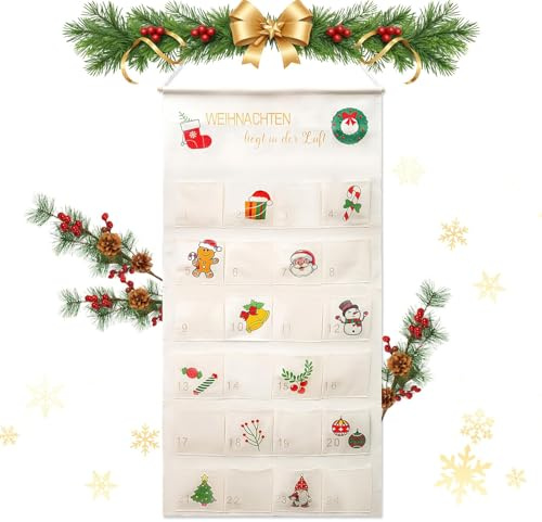 Adventskalender Zum Befüllen 100 X 50 Cm Mit 24 Taschen Wiederverwendbar Adventskalender Zum Aufhängen Hängend Zum Wand Tür Weihnachten Deko
