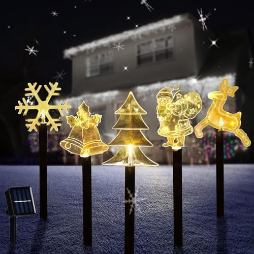 5 Stück Acryl Weihnachtslichter,LED Garten Leuchtstäbe,Gartenleuchte Weihnachten,Led Weihnachtsbeleuchtung Batteriebetriebene,Weihnachtsbeleuchtung Außen,Balkon Weihnachts Deko für Garten Terrasse