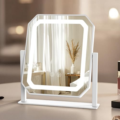 Aourow Specchio da Trucco con Illuminazione, Girevole a 360°, 3 Temperature di Colore Regolabili (3000 K/4000 K/6000 K) con Luce, Dimmerabile, Controllo Touch, Specchio Cosmetico di Tipo C