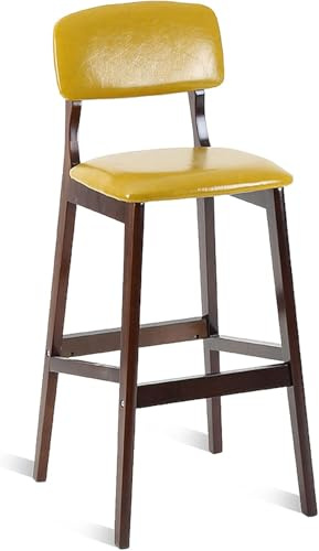 Battero a Bassa Altezza, sgabelli da Bar per banco in Pelle PU con Schiena e poggiapiedi, sedie da Bar per la Colazione dell'isola cucine, Telaio in Legno, 300 libbre (Giallo Scuro, 61 cm)