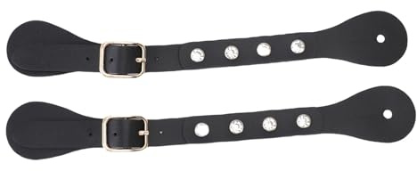 Baxnore Western-Sporenriemen, Stiefelausrüstung, mit Strass verziert, verstellbares Vintage-Reitzubehör, Reitausrüstung, Sporenriemen aus synthetischem Leder (Schwarz)