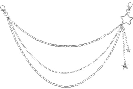 Silver Layered Pant Chain with Hollow Star Charms, Metal Hip Waist Belt Accessories for Men & Women, Gothic Punk Rock Y2K Streetwear, Halloween Festivals & Fancy Dress Jewellery