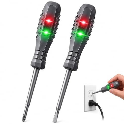 2 in 1 Voltage Tester Screwdriver, Electric Tester Pen with Magnetic Tip 12V-250V AC, Non Contact Voltage Detector for Electrician Tools, Flathead and Crosshead Screwdriver Set 2Pcs