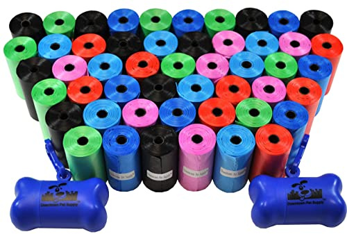 Downtown Pet Supply Dog Waste Bags (1000 CT - Rainbow Bags & 2 Dispensers) Clips to Dog Leashes & Harnesses - Poop Scoop Bags are Leak-Proof & Unscented