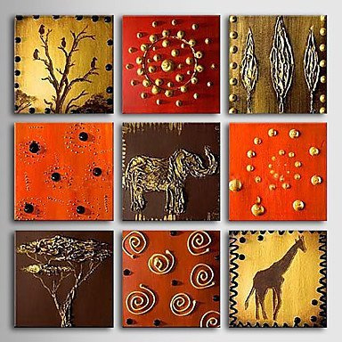 dipinto a mano olio su tela con telaio allungato animali - set di 9