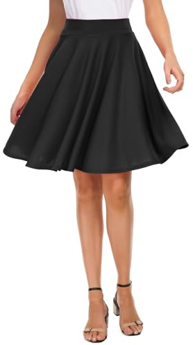 Urban GoCo Femmes Rétro Jupe Basique Plissée Patineuse Fille Elastique Court Midi Jupe(M, Noir-Longue)
